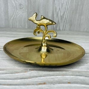 Vintage Brass Trinket dish / bowl / Ring Tray jewelry holder with dolphin design